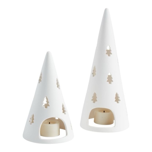 White Ceramic Conical Tree Hurricane Candle Holder - Picture 2 of 9